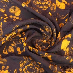 Crêpe viscose jacquard digital imprimé grande fleur mandarine fond bordeaux
