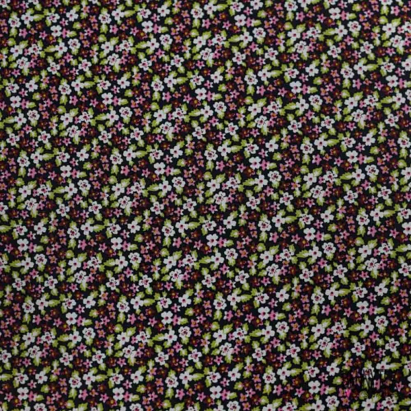Crêpe viscose digital motif floral champêtre fond noir