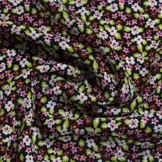 Crêpe viscose digital motif abstrait projetté bleu fond blanc cassé