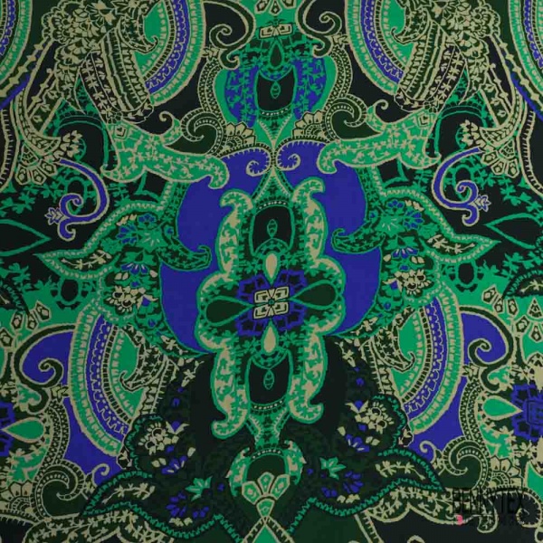 Fibranne viscose imprimé digital cachemire vintage bleu roi gazon noir kaki