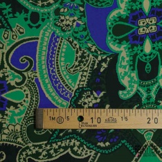 Fibranne viscose imprimé digital cachemire vintage marine blanc optique fond ocre