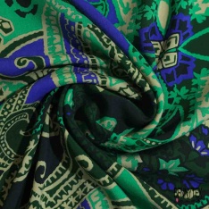 Fibranne viscose imprimé digital cachemire vintage marine blanc optique fond ocre