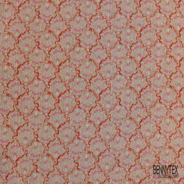 Voile coton imprimé abstrait rose rouge blanc discret