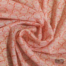 Voile coton imprimé tigre prune rose mandarin