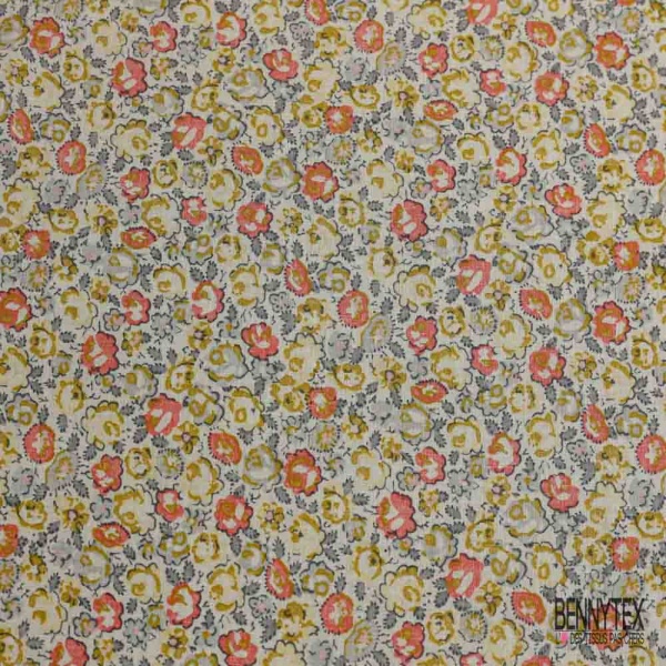 Voile coton imprimé floral champêtre pastel