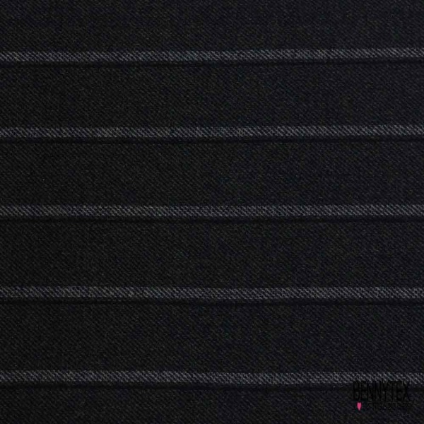 Sergé de laine rayure verticale ton camaïeu de gris et marine