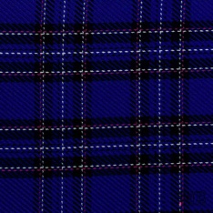 Tartan sergé de laine ton bleu roi fushia blanc noir