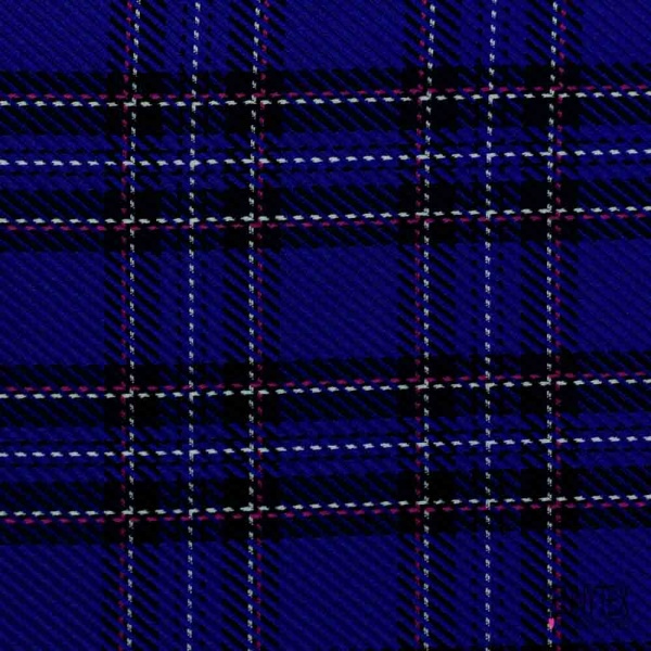 Tartan sergé de laine ton bleu roi fushia blanc noir