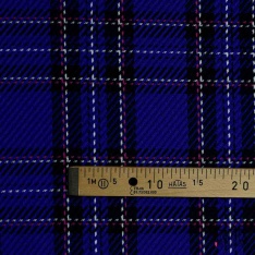 Tartan sergé de laine ton bleu roi fushia blanc noir