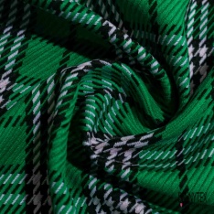 Tartan sergé de laine ton gazon rosée du matin blanc noir