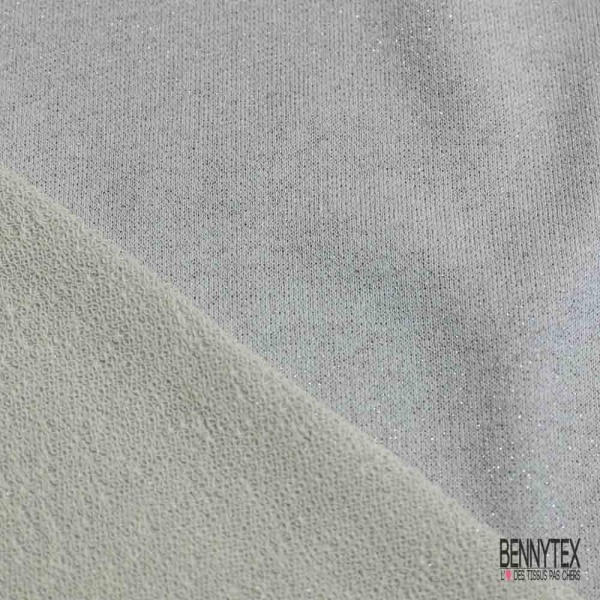 Molleton bouclette fin coton gris clair chiné lurex argent