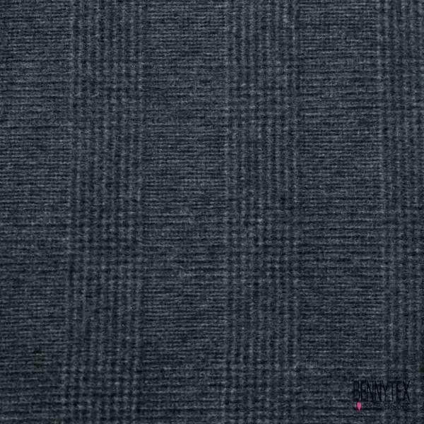 Tartan de laine envers gratté ton noir gris moyen