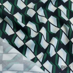 Satin viscose imprimé digital écossais ton orange brûlé roux moutarde brun