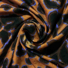 Fibranne viscose satinée imprimé digital baroque stylisé marine fond jacquard pois ton sur ton blanc cassé