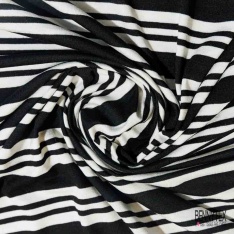 Jersey viscose imprimé rayure horizontale noir orange lurex or