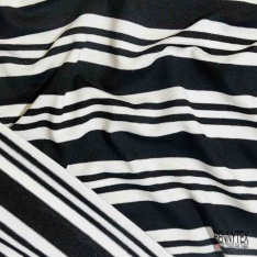 Jersey viscose imprimé rayure horizontale noir orange lurex or