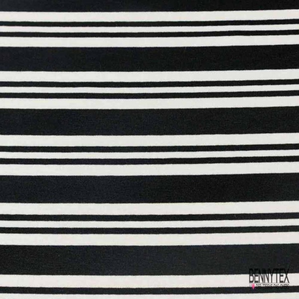 Jersey viscose imprimé rayure horizontale noir orange lurex or