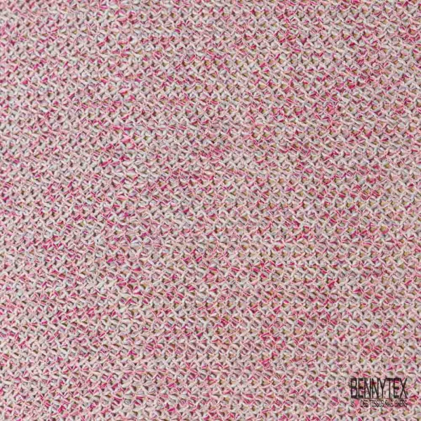 Jersey tricot lache coton laine chiné framboise blanc optique
