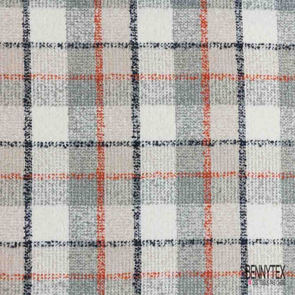 Laine bouclette souple et fluide tartan gris blanc cassé rouille noir beige