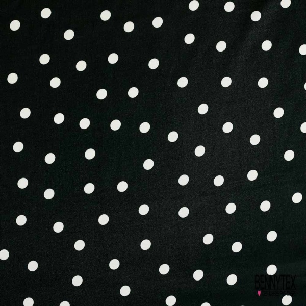 Satin viscose imprimé digital pois blanc fond noir