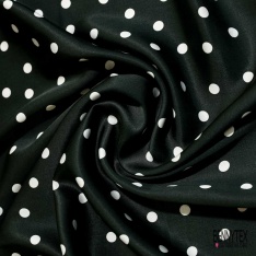 Satin viscose imprimé digital géométrique noir sapin ciel blanc cassé