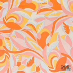 Crêpe viscose digital motif floral champêtre fond noir