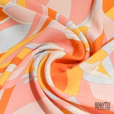 Crêpe viscose digital motif floral champêtre fond noir