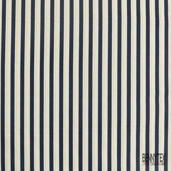Popeline coton élasthanne digital marinière nuit jaune blanc cassé verticale