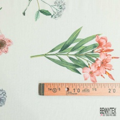 Popeline coton élasthanne digital marinière nuit jaune blanc cassé verticale