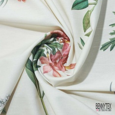 Popeline coton élasthanne digital marinière nuit jaune blanc cassé verticale