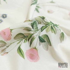 Popeline coton élasthanne digital marinière nuit jaune blanc cassé verticale