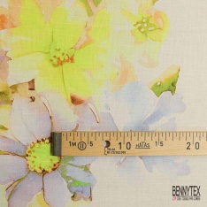 Voile coton imprimé floral champêtre pastel