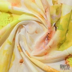 Voile coton imprimé floral champêtre pastel