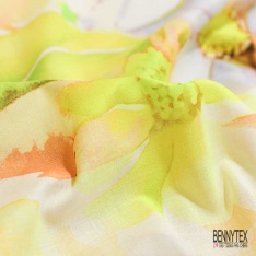 Voile coton imprimé floral champêtre pastel