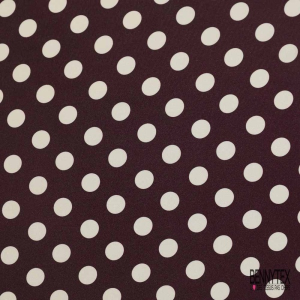 Satinette polyester motif pois blanc fond bordeaux