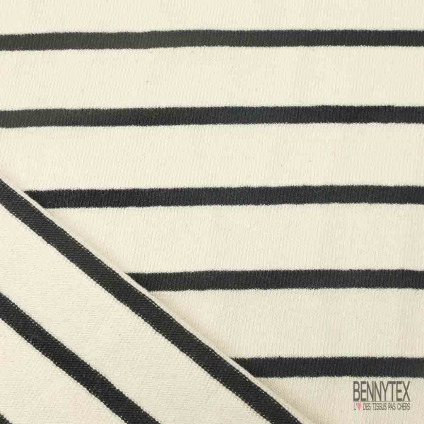 Maille tricot coton marinière bleu nuit blanc cassé