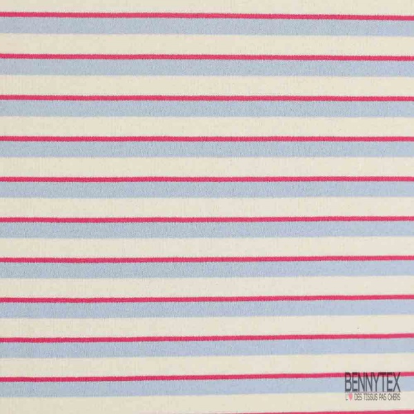 Molleton envers bouclette imprimé rayure horizontale ciel framboise blanc discret grande laize