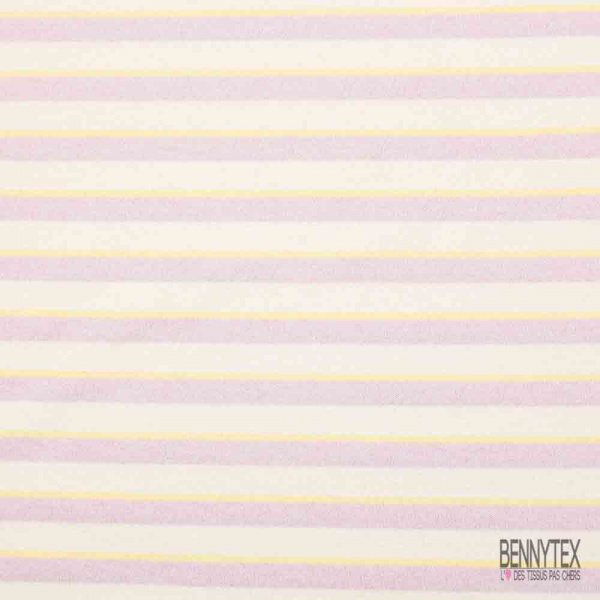 Molleton envers bouclette imprimé rayure horizontale lilas citron blanc discret grande laize