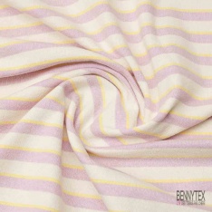 Molleton envers bouclette imprimé rayure horizontale ciel framboise blanc discret grande laize