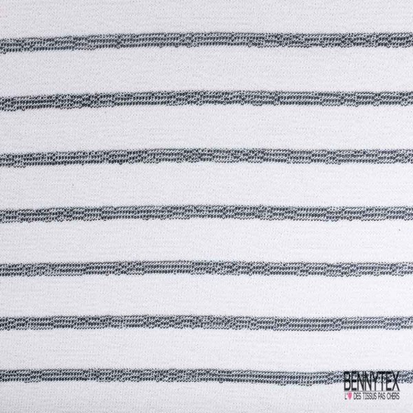 Molleton envers boulette fin tissé teint marinière stylisée noir écru petite laize