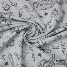 Molleton envers bouclette imprimé abstrait violet doux violet glaçé grande laize