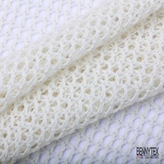 Jersey tricot lache rayon coton chiné corail orange vif blanc