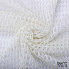 Jersey tricot lache rayon coton chiné corail orange vif blanc