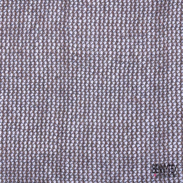 Jersey tricot lache de coton lin taupe gris foncé petite laize