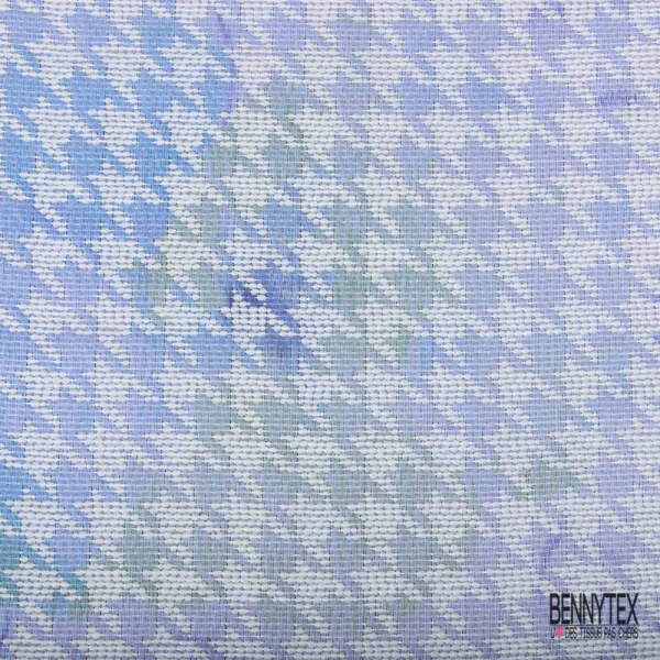 Coupon 3m Jacquard pied de coq bleu lavande anis blanc cassé