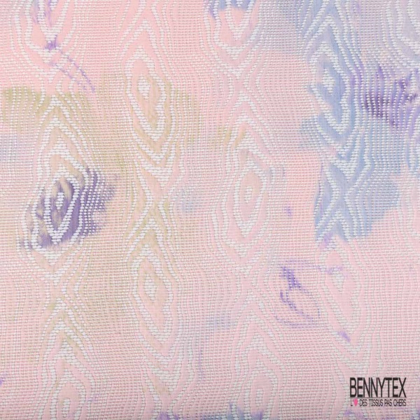 Coupon 3m Jacquard motif rainure de bois rosée du matin cendre violette moutarde