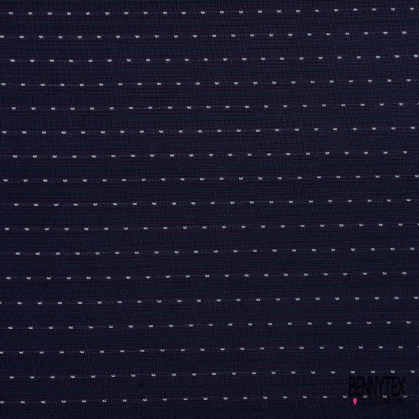 Maille polyamide rayure horizontale bleu nuit plumetis blanc
