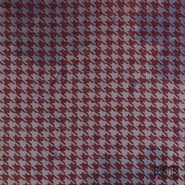 Coupon 3m Jacquard pied de coq lie de vin fin motif abstrait aquarelle