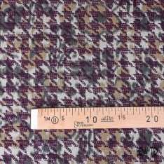 Coupon 3m Jacquard pied de coq lie de vin fin motif abstrait aquarelle