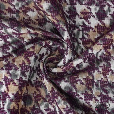 Coupon 3m Jacquard pied de coq lie de vin fin motif abstrait aquarelle